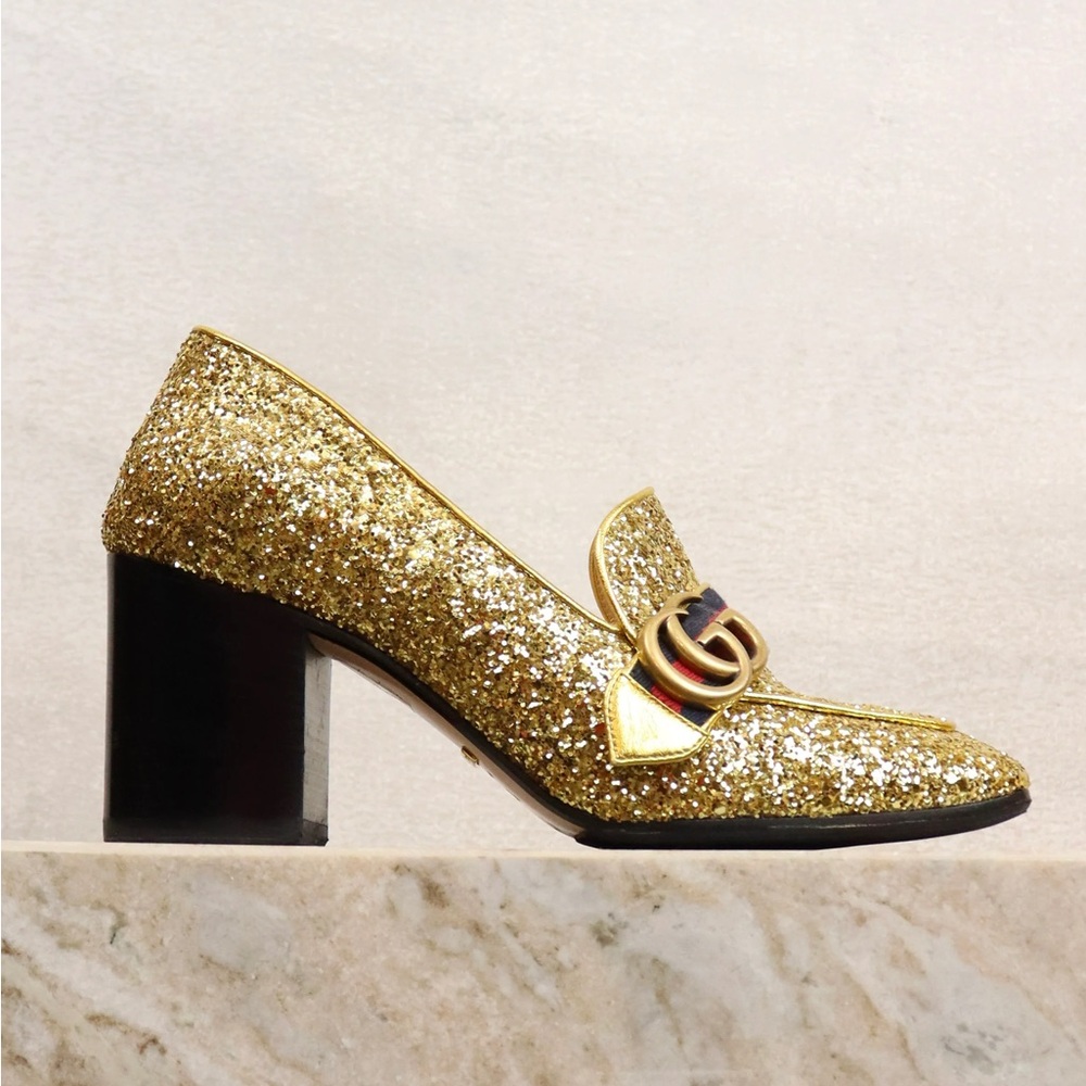 Gucci Gold Glitter Heels